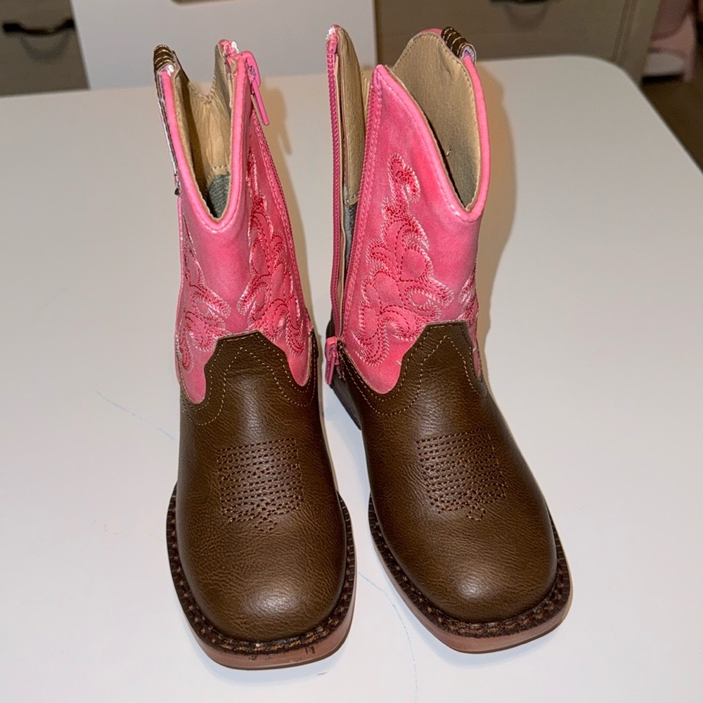 Roper Girls toddler cowgirl brown& pink faux leather boots USA TODDLER 8 EUR 25